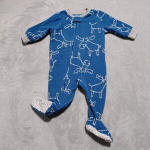 Carter's 6M Full Zip Fleece Sleeper Blue Moose Pattern Gripper Feet